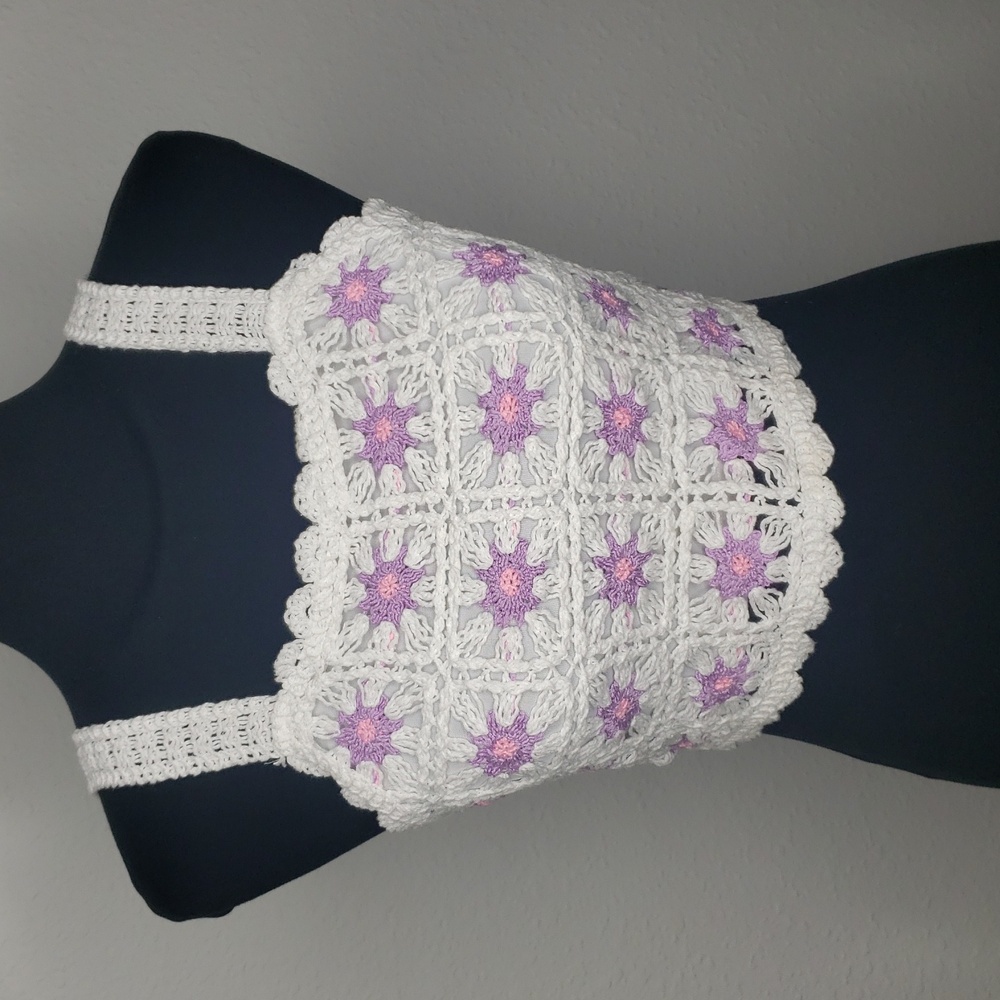Beautees Cotton Crochet Knit Flower Granny Square Crop Top Size S Kawaii Beachy